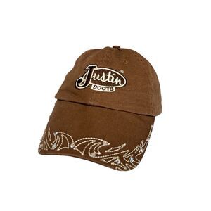 Justin Boots Chocolate Brown Embroidered Cap EUC